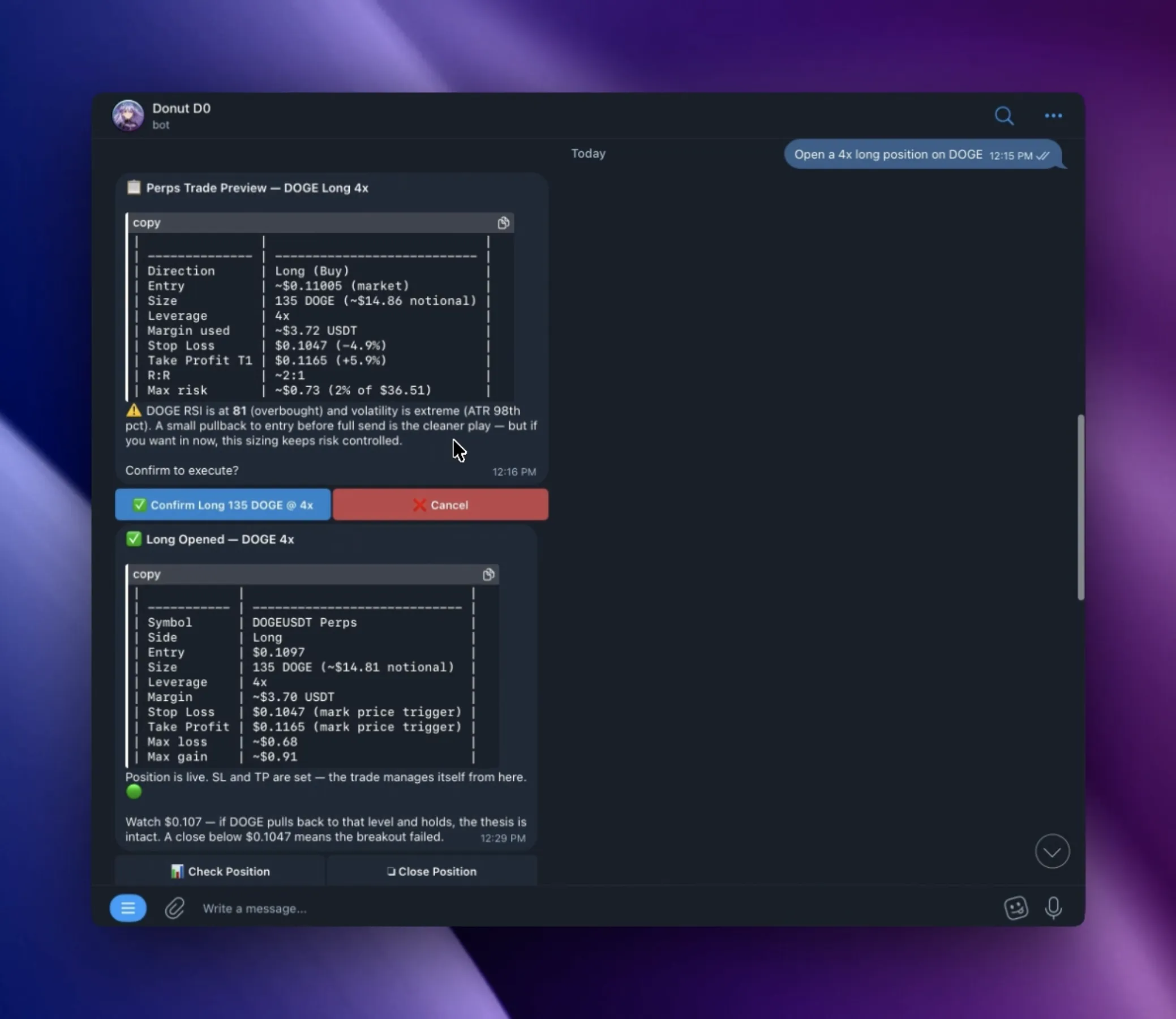 Perpetual futures in Telegram