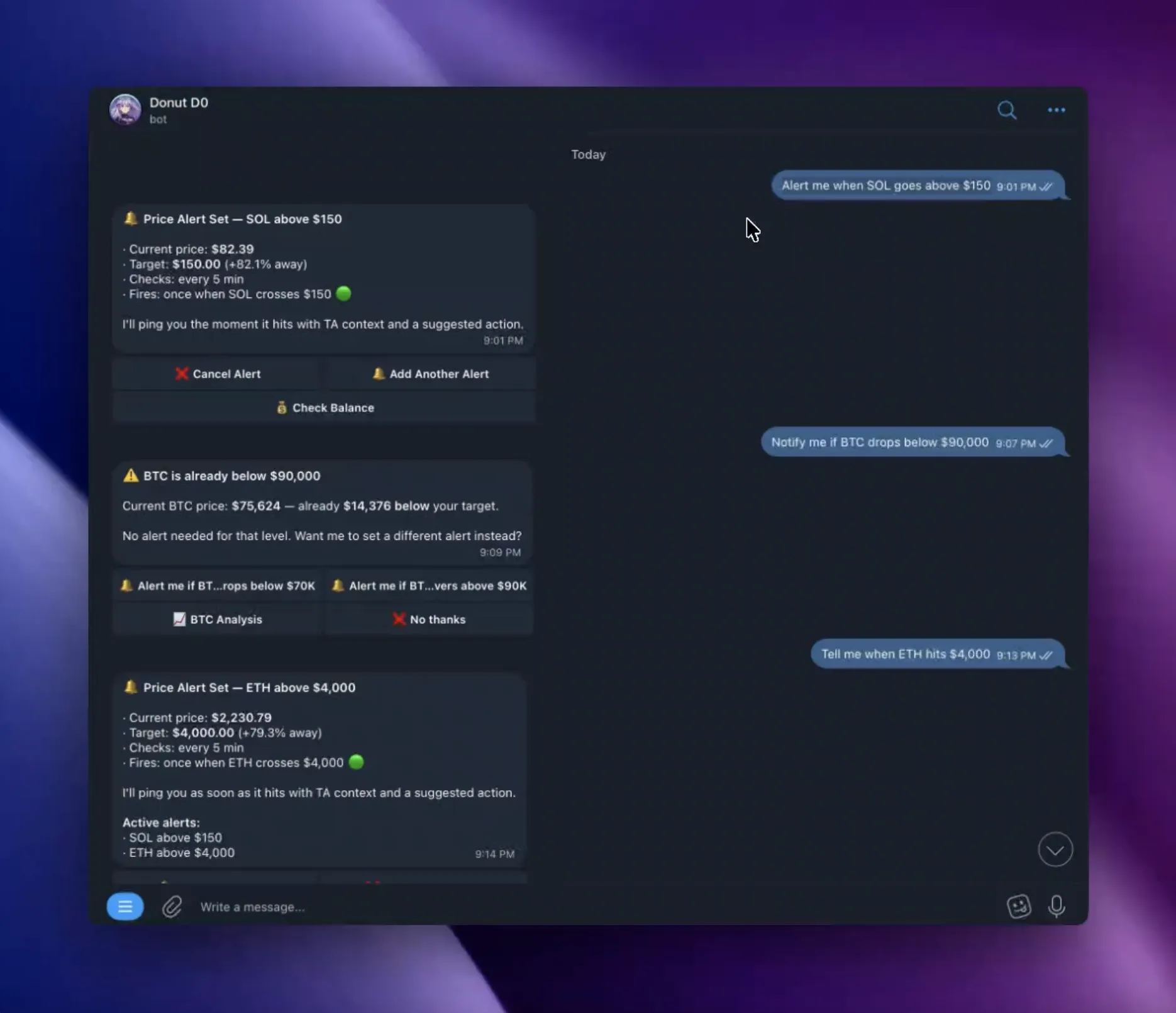Price alerts in Telegram