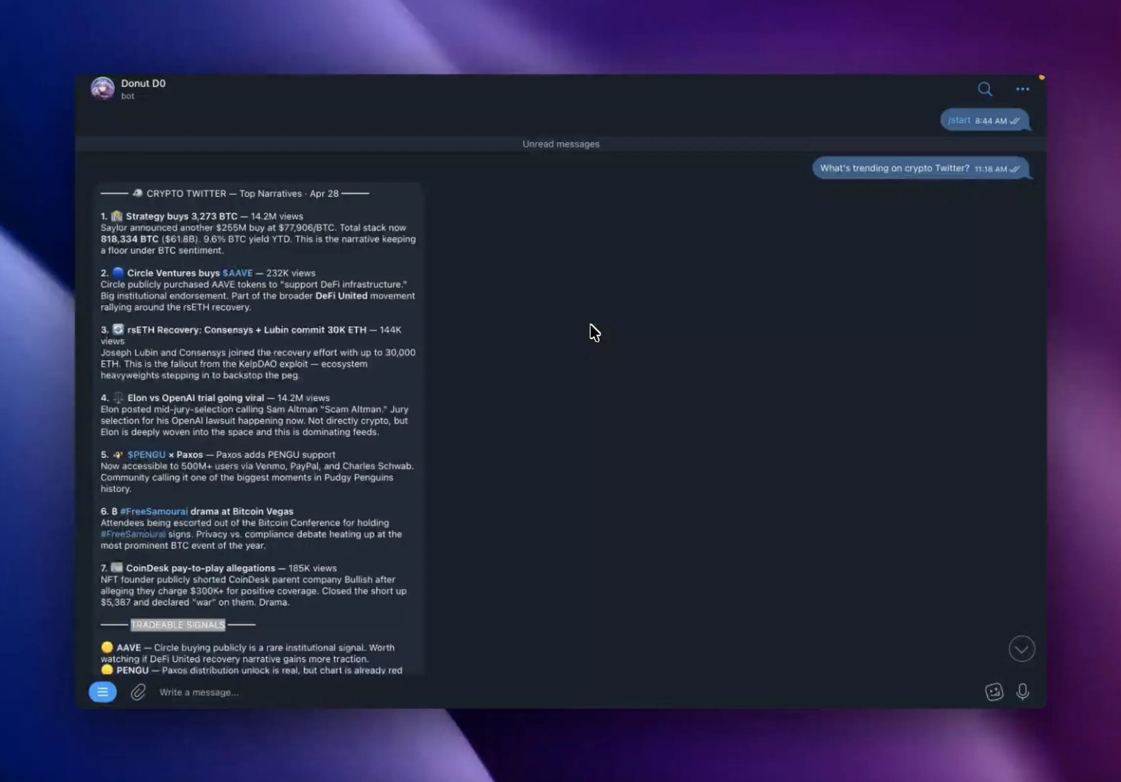 Social analytics in Telegram